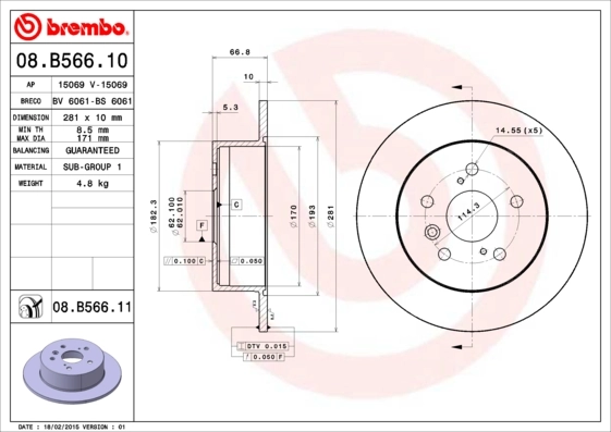 Disque de frein BREMBO 08.B566.11