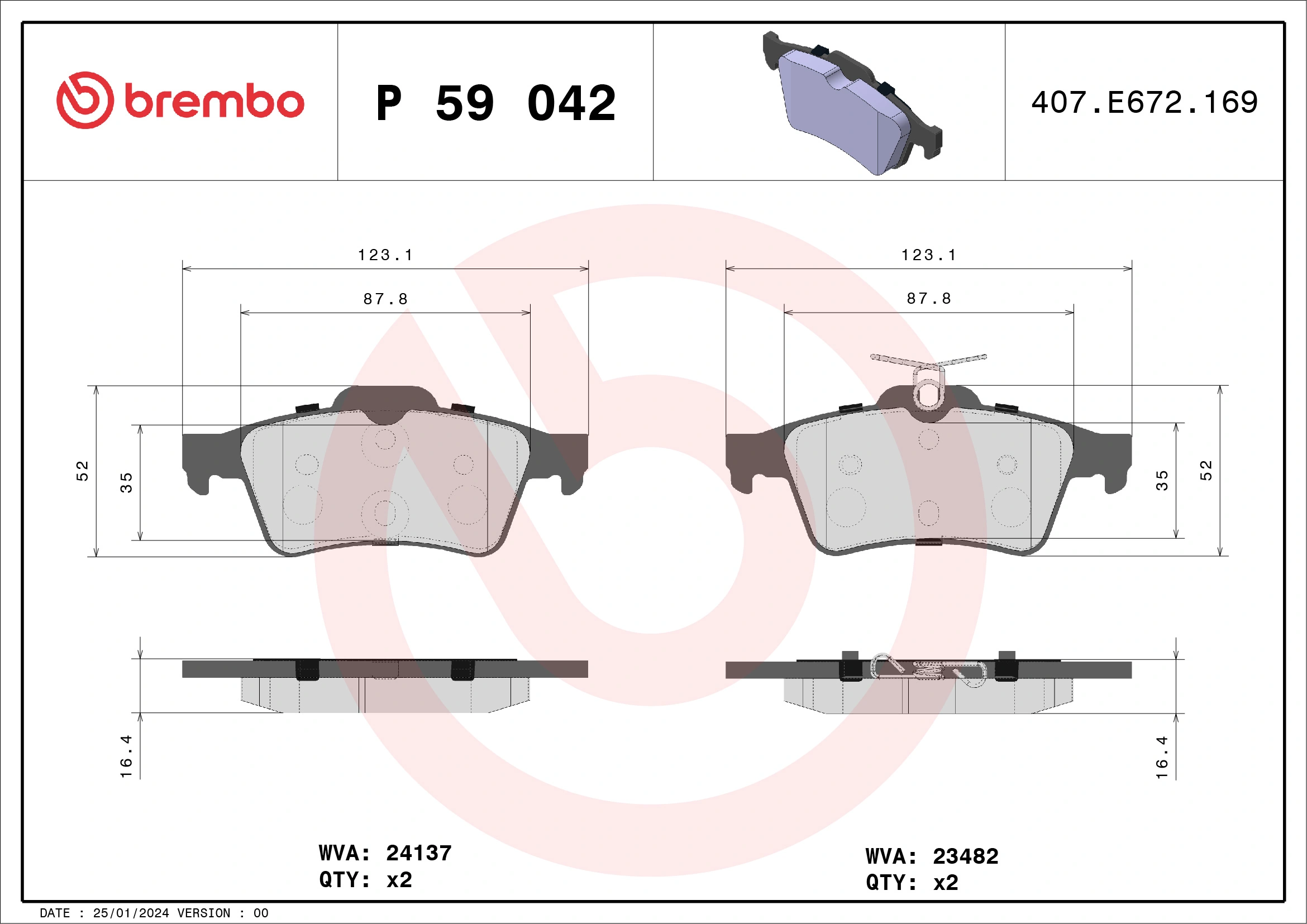 BREMBO P59042 — Колодки гальмівні дискові