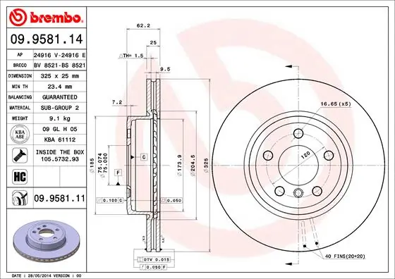 Disque de frein BREMBO 09.9581.11