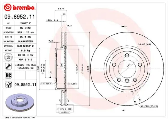 Disque de frein BREMBO 09.8952.11