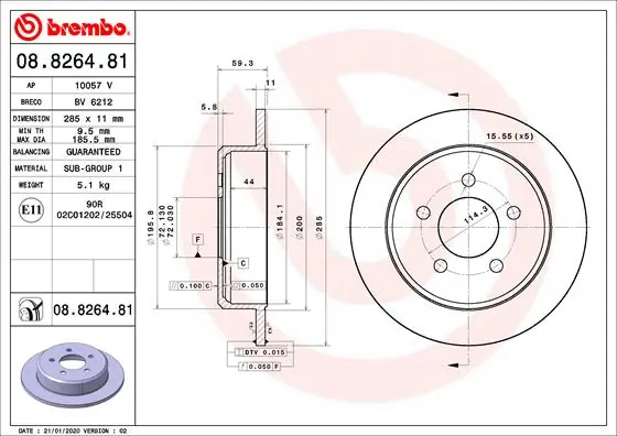 Disque de frein BREMBO 08.8264.81