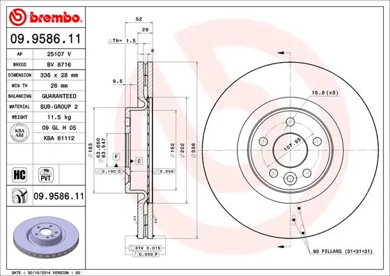 Disque de frein BREMBO 09.9586.11