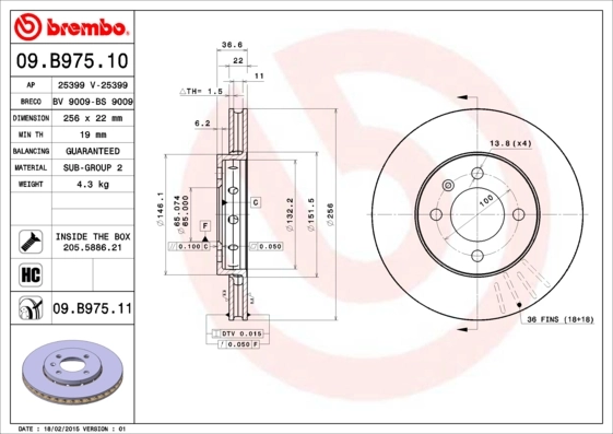 Disque de frein BREMBO 09.B975.11