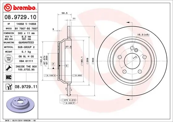Disque de frein BREMBO 08.9729.11