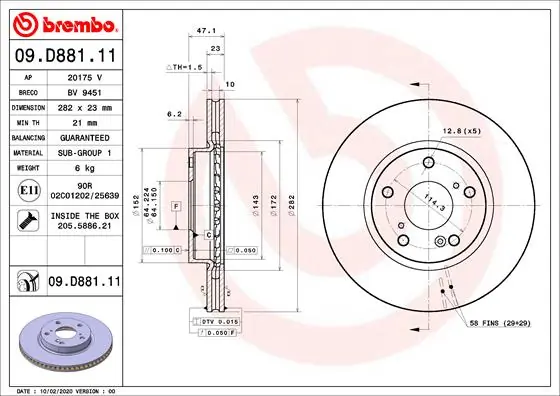 Disque de frein BREMBO 09.D881.11