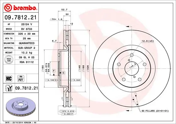 Disque de frein BREMBO 09.7812.21
