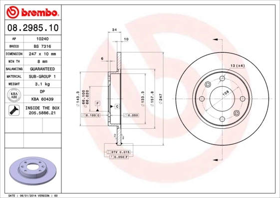 Disque de frein BREMBO 08.2985.10