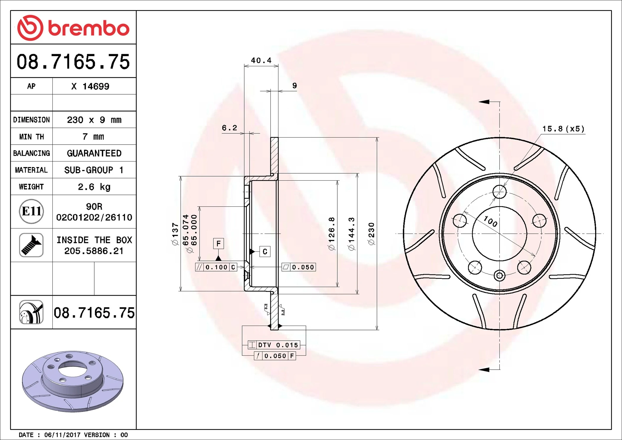 Disque de frein BREMBO 08.7165.75