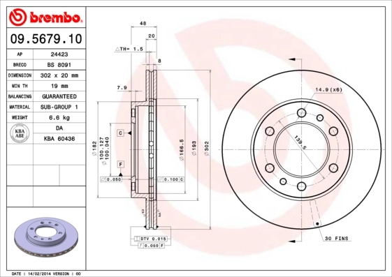 Disque de frein BREMBO 09.5679.10