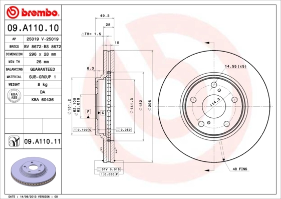 Disque de frein BREMBO 09.A110.11