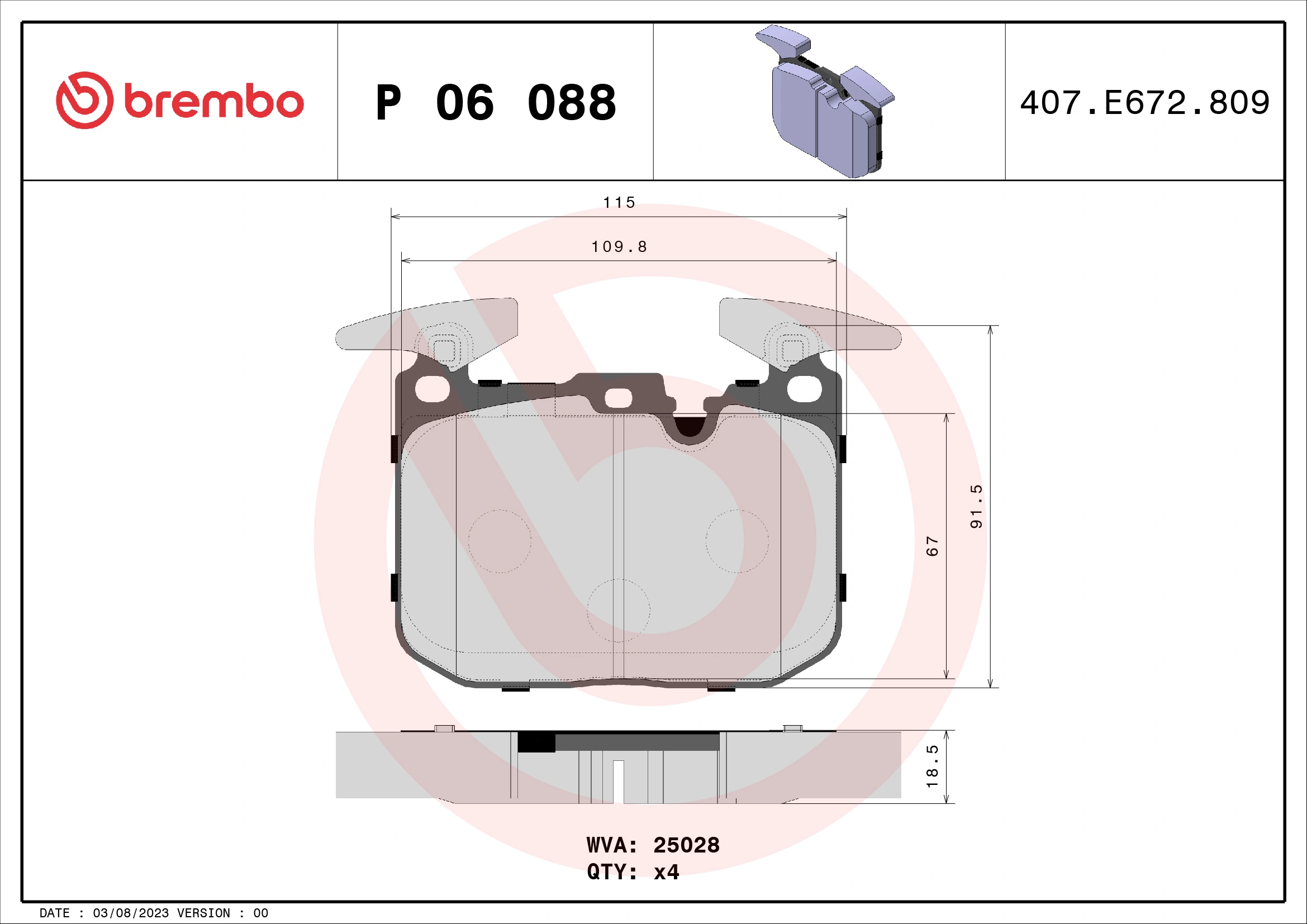 Kit de plaquettes de frein, frein à disque BREMBO P 06 088
