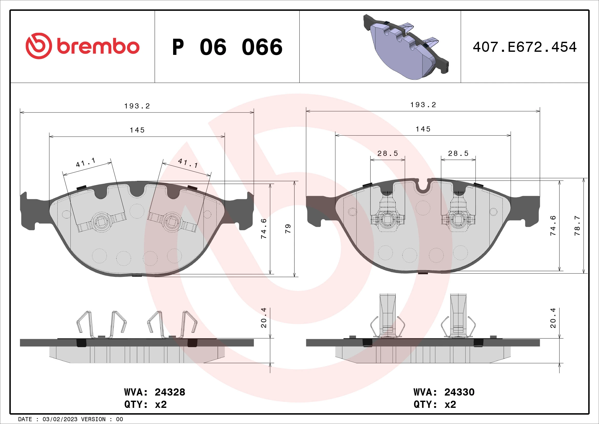 Kit de plaquettes de frein, frein à disque BREMBO P 06 066