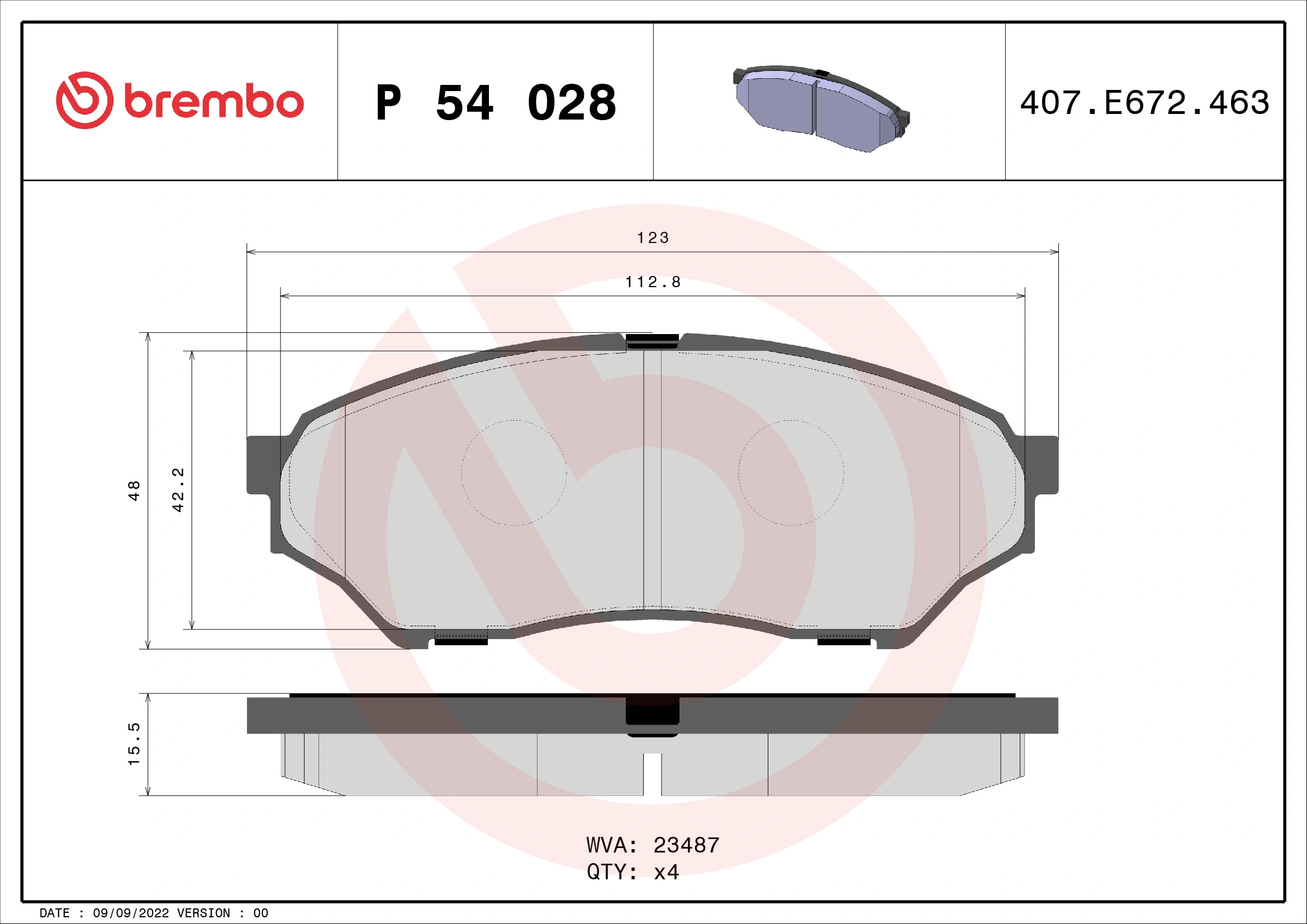 Kit de plaquettes de frein, frein à disque BREMBO P 54 028
