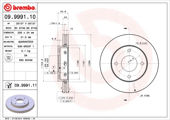 Disque de frein BREMBO 09.9991.11