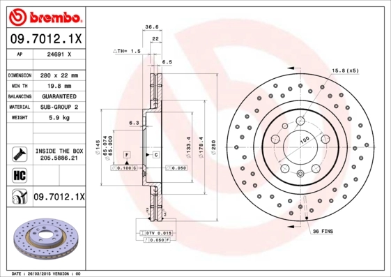 Disque de frein BREMBO 09.7012.1X