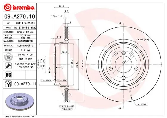 Disque de frein BREMBO 09.A270.11