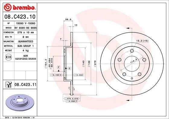 Disque de frein BREMBO 08.C423.11