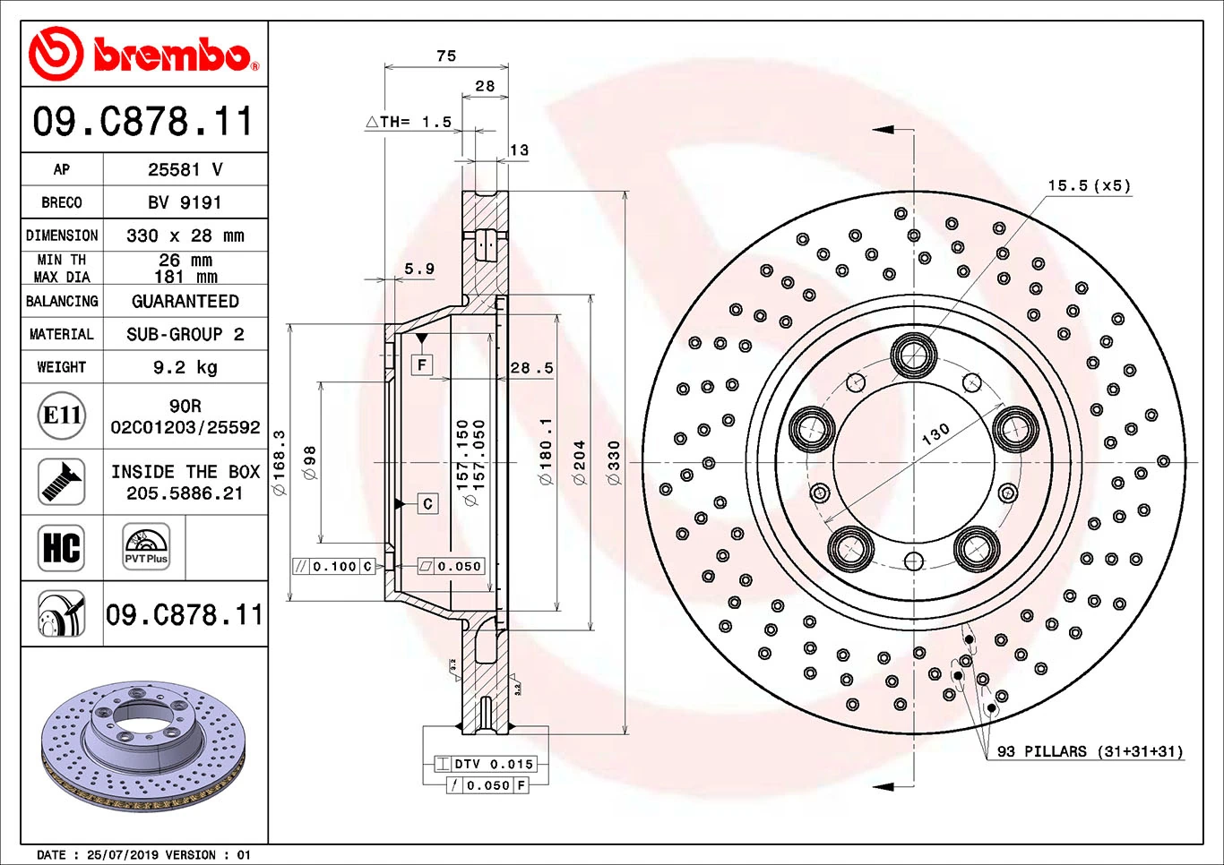 Disque de frein BREMBO 09.C878.11