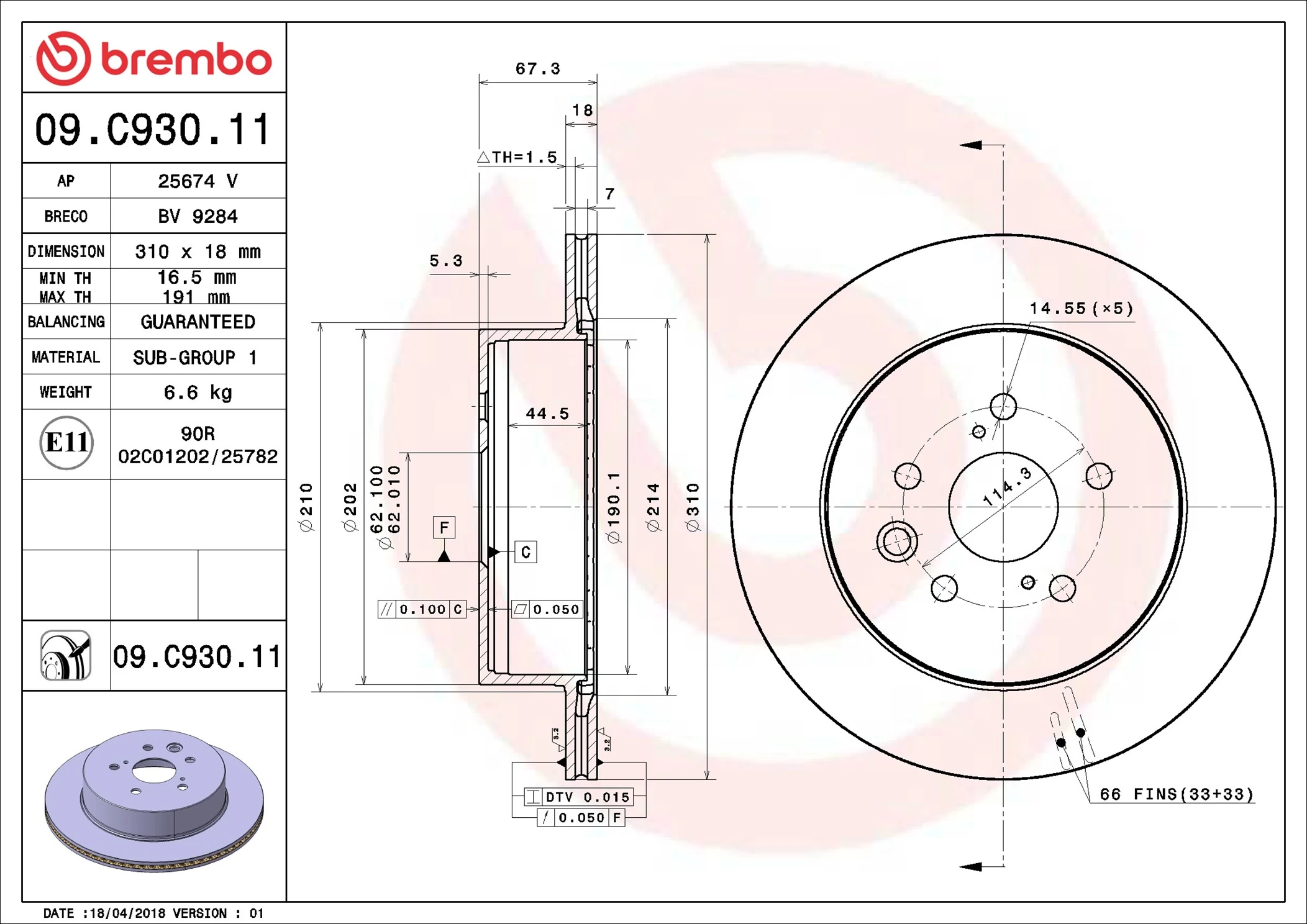 Disque de frein BREMBO 09.C930.11