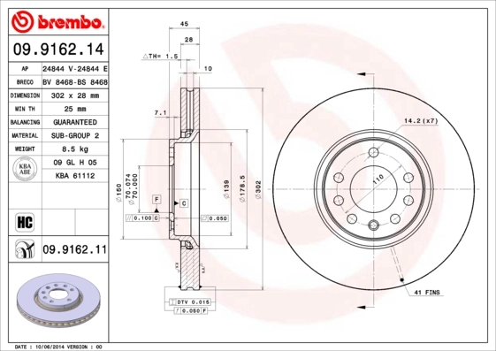 Disque de frein BREMBO 09.9162.11