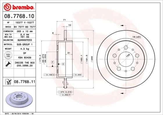Disque de frein BREMBO 08.7768.10