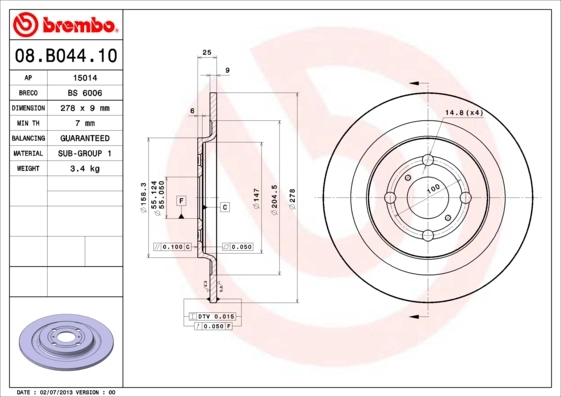 Disque de frein BREMBO 08.B044.10