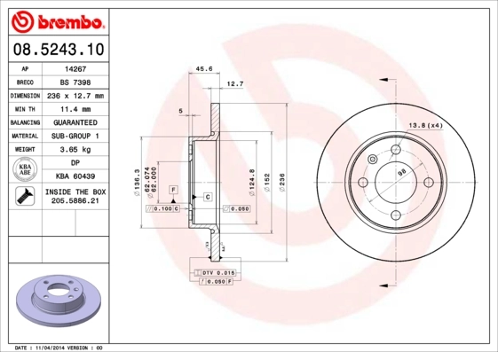 Disque de frein BREMBO 08.5243.10