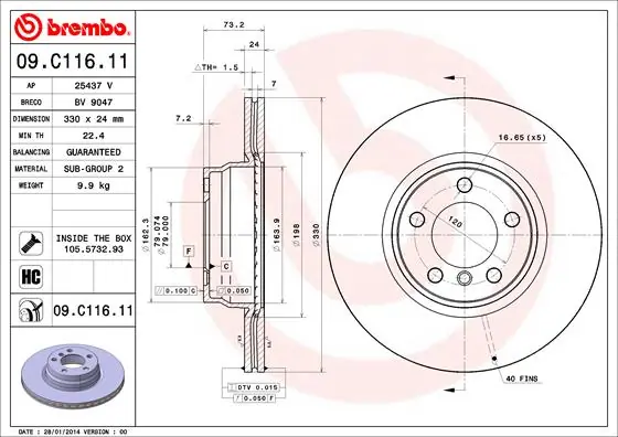 Disque de frein BREMBO 09.C116.11