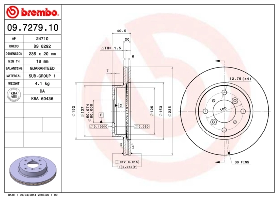 Disque de frein BREMBO 09.7279.10
