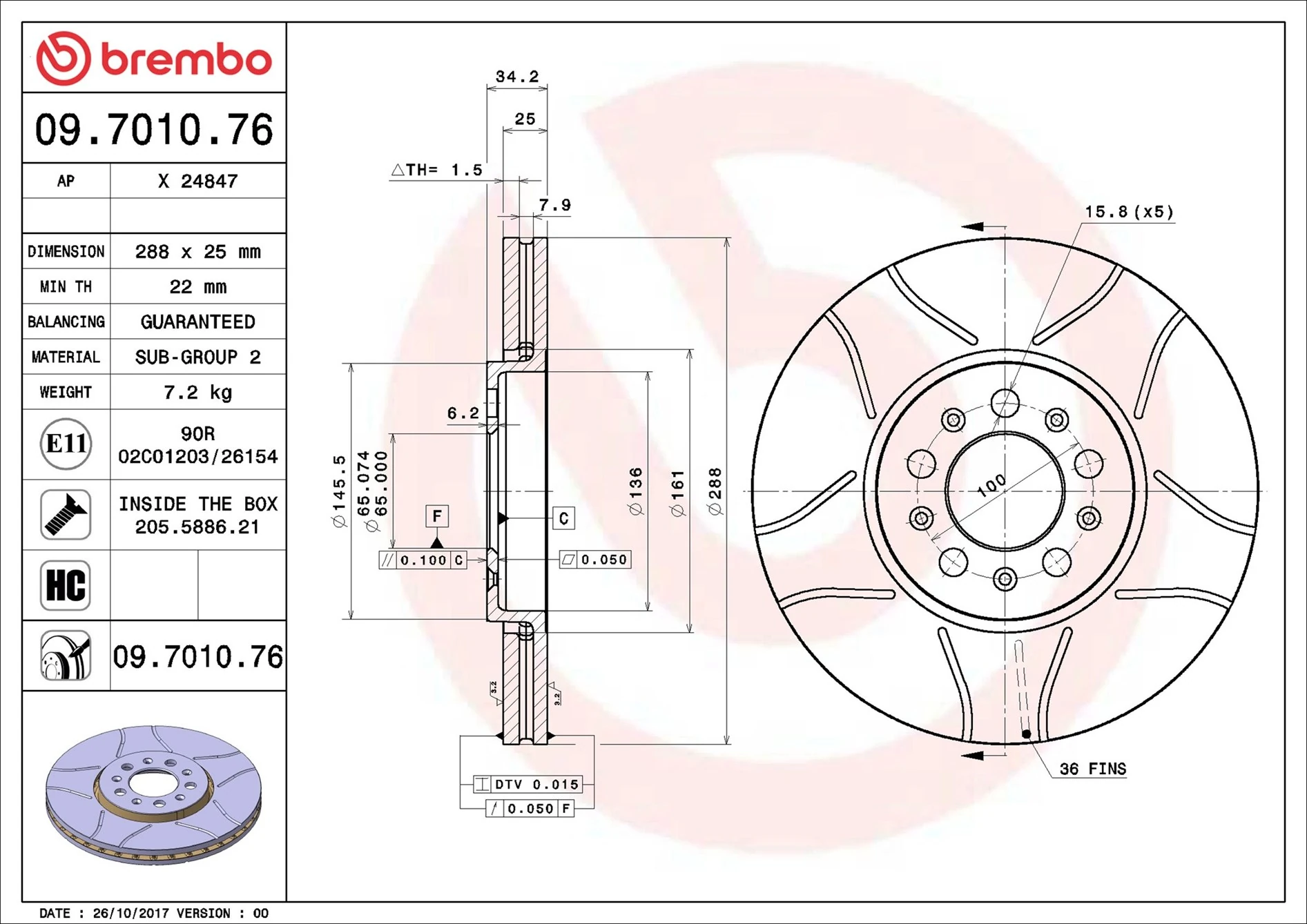 Disque de frein BREMBO 09.7010.76