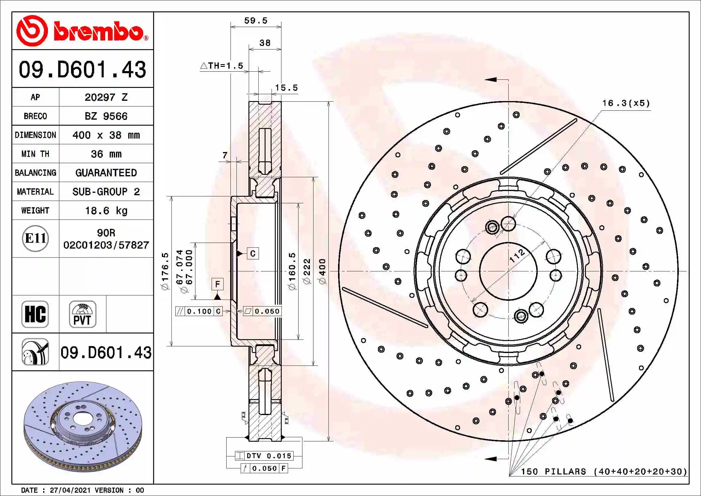 Disque de frein BREMBO 09.D601.43