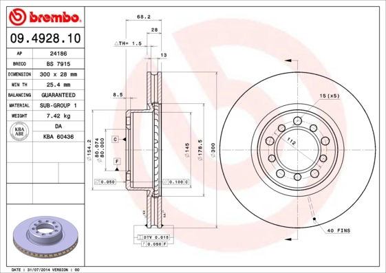 Disque de frein BREMBO 09.4928.10