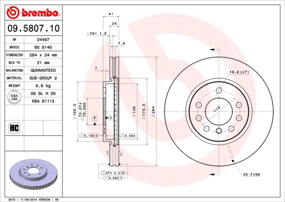 Disque de frein BREMBO 09.5807.10