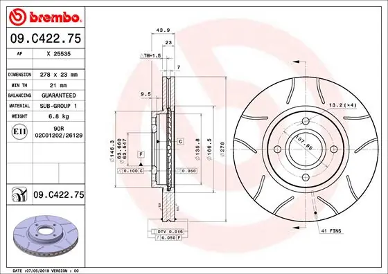 Disque de frein BREMBO 09.C422.75