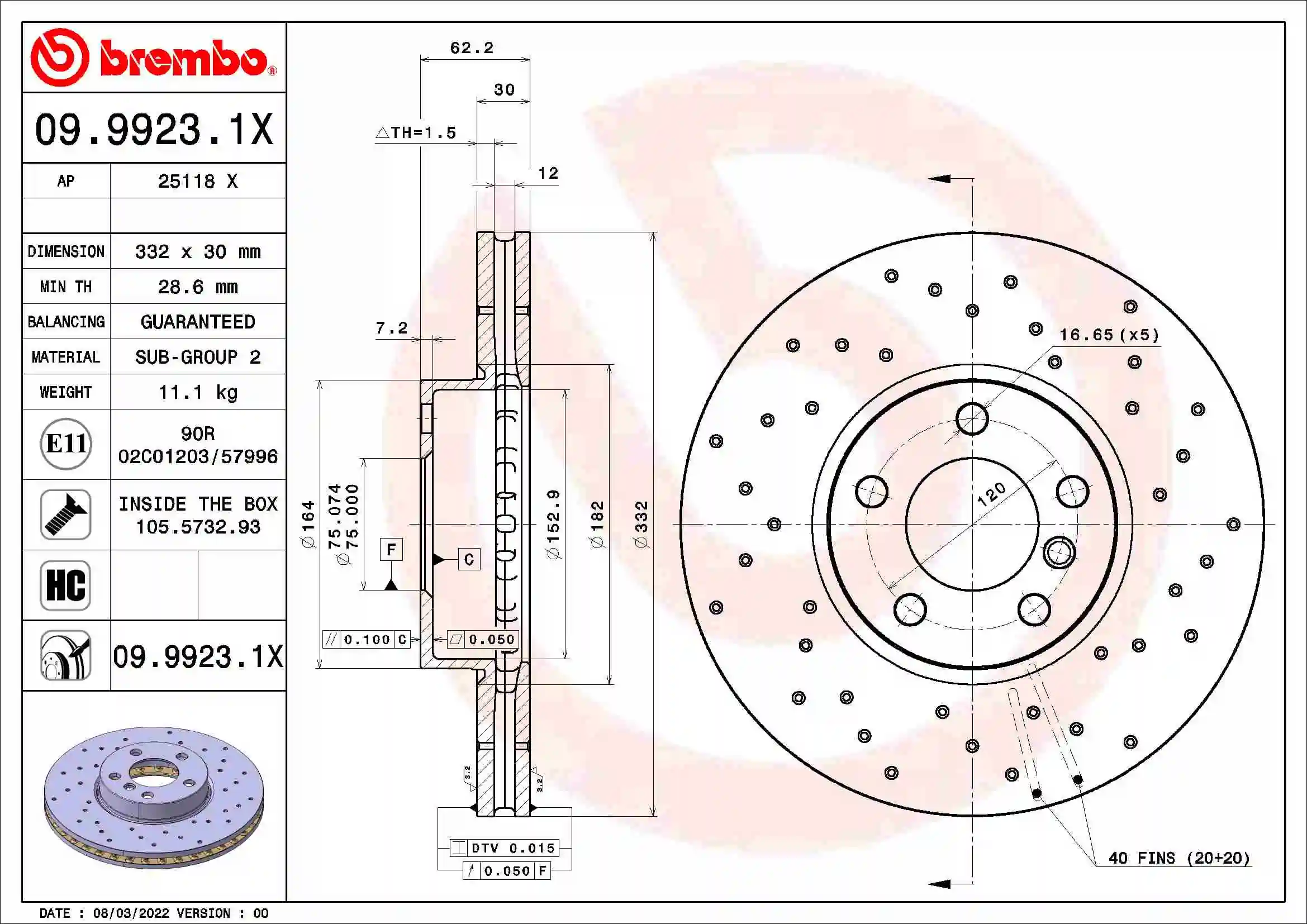 Disque de frein BREMBO 09.9923.1X