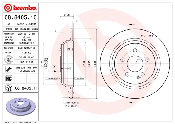BREMBO 08.8405.10 — Диск гальмівний