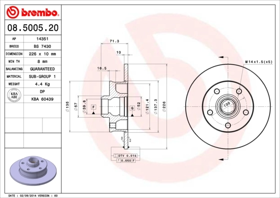 Disque de frein BREMBO 08.5005.20