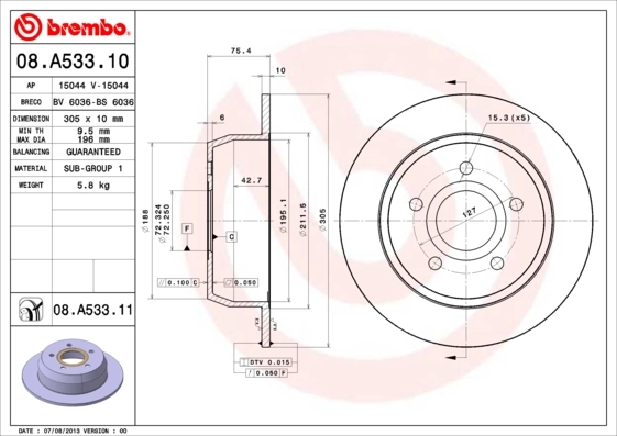 Disque de frein BREMBO 08.A533.11