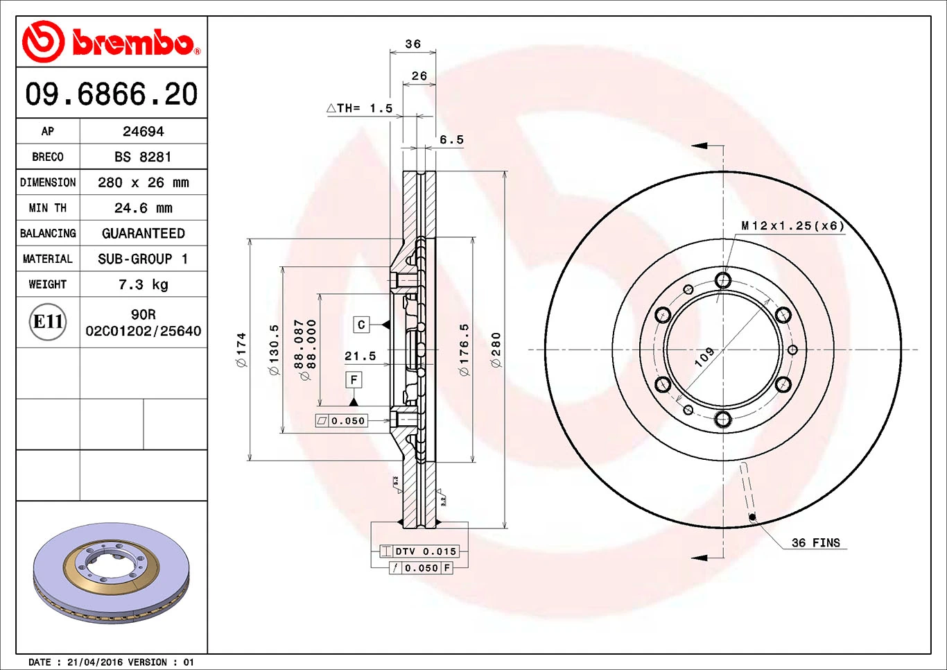 Disque de frein BREMBO 09.6866.20