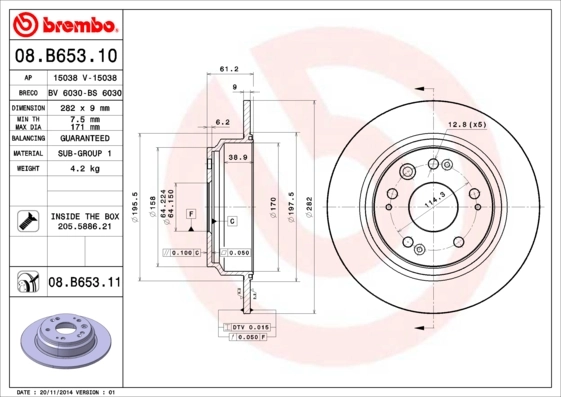 Disque de frein BREMBO 08.B653.11