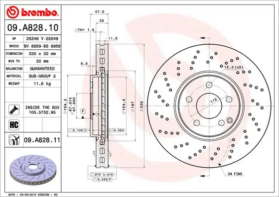 Disque de frein BREMBO 09.A828.11