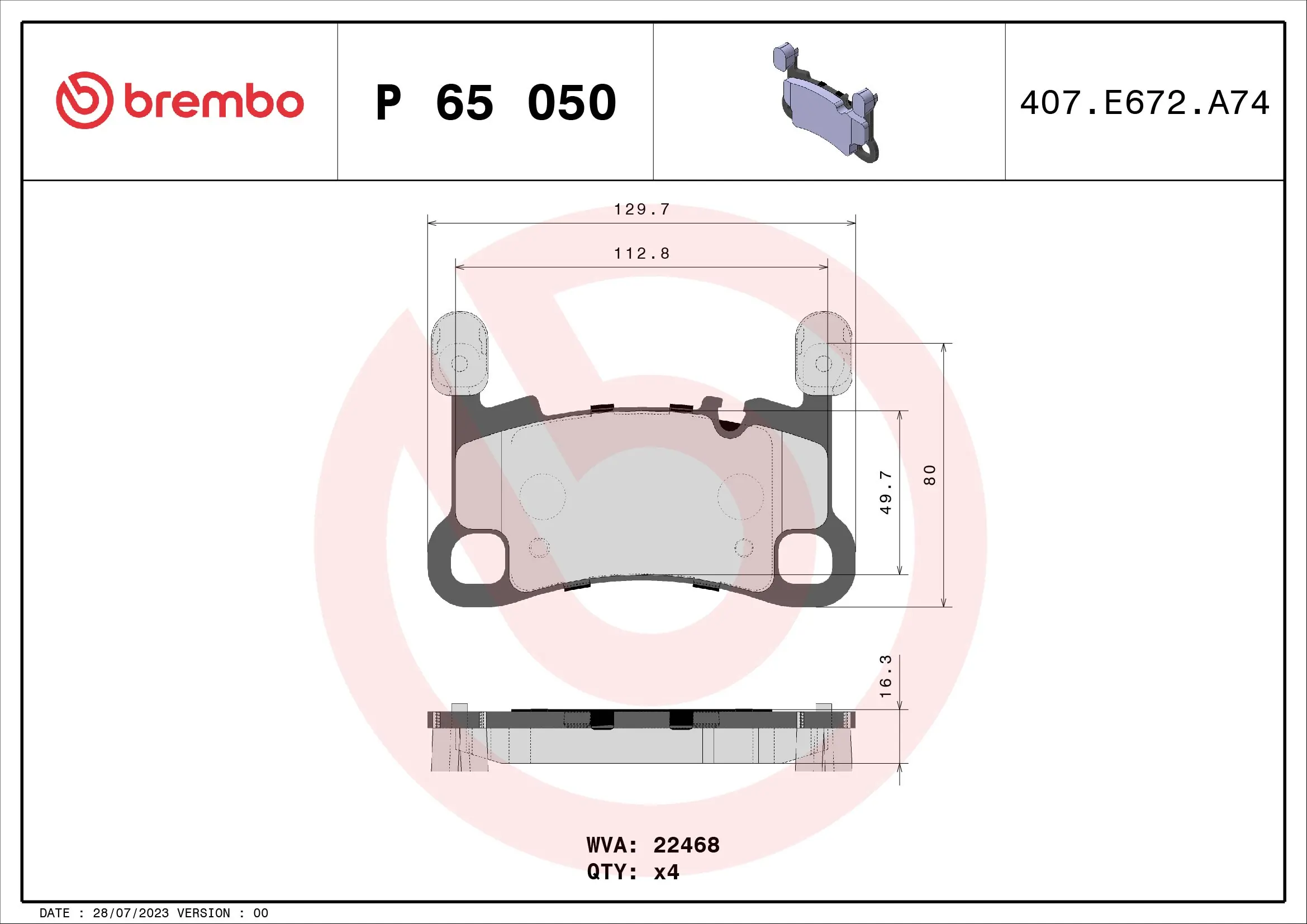 Kit de plaquettes de frein, frein à disque BREMBO P 65 050