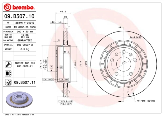 Disque de frein BREMBO 09.B507.11