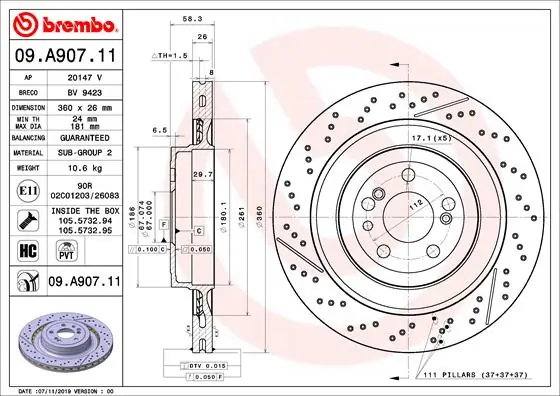Disque de frein BREMBO 09.A907.11