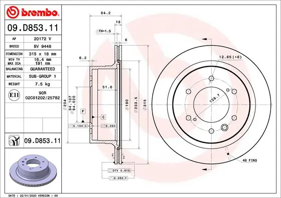 Disque de frein BREMBO 09.D853.11