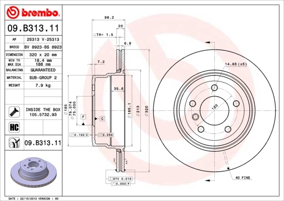 Disque de frein BREMBO 09.B313.11