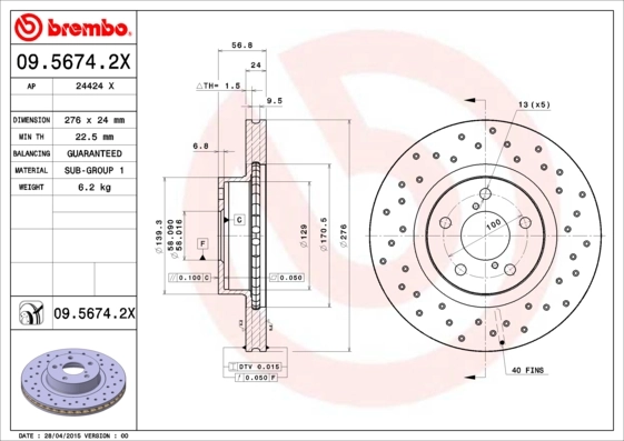 Disque de frein BREMBO 09.5674.2X