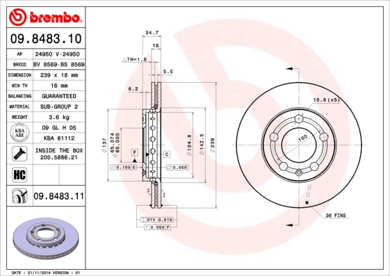 Disque de frein BREMBO 09.8483.11