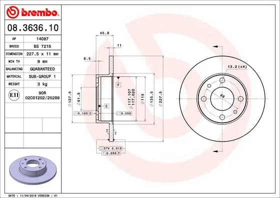 Disque de frein BREMBO 08.3636.10