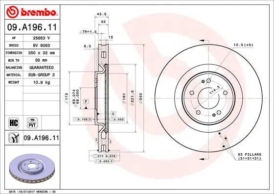 Disque de frein BREMBO 09.A196.11